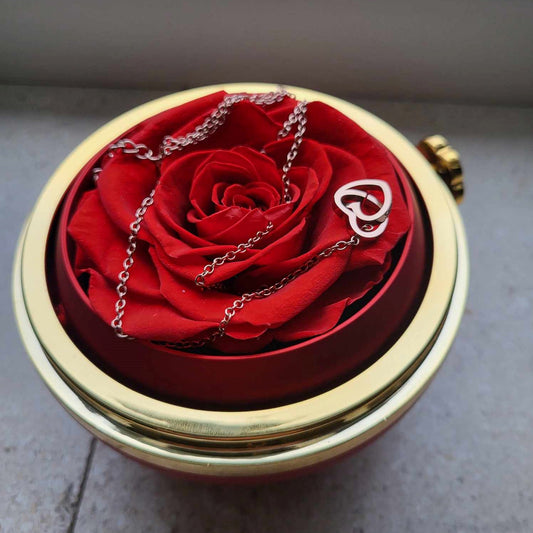 Eternal Rose Round Gift Box w/ Engraved Necklace