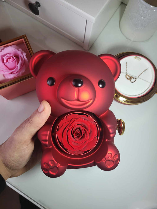 Eternal Rose Teddy Bear w/ Engraved Necklace