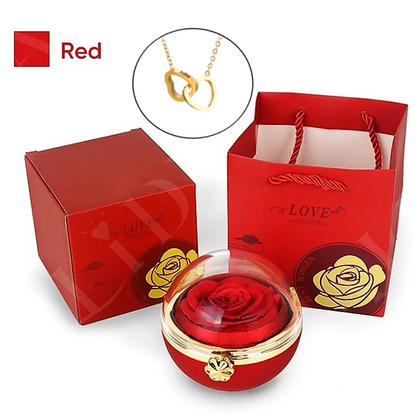 Eternal Rose Round Gift Box w/ Engraved Necklace