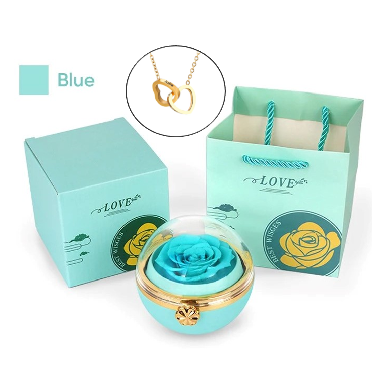 Eternal Rose Round Gift Box w/ Engraved Necklace