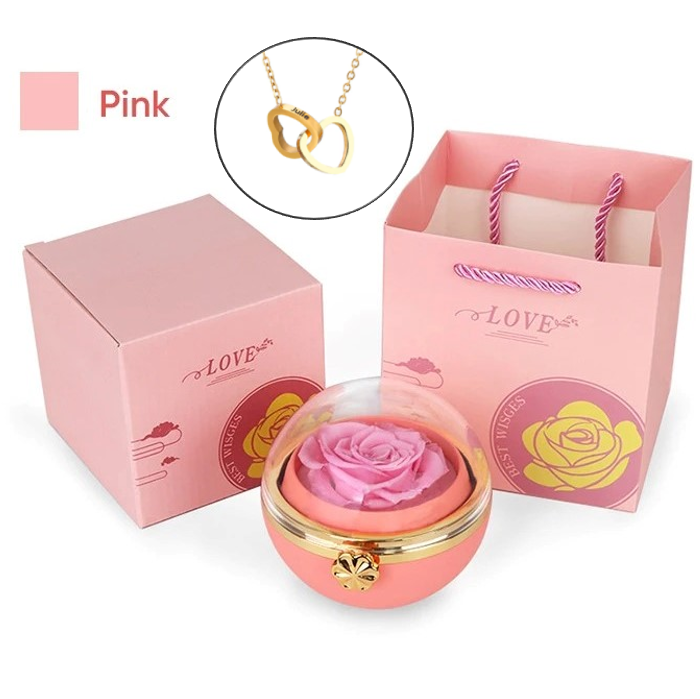 Eternal Rose Round Gift Box w/ Engraved Necklace