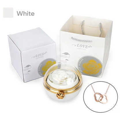 Eternal Rose Round Gift Box w/ Engraved Necklace