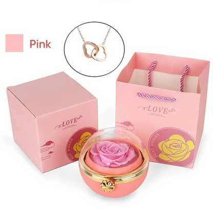 Eternal Rose Round Gift Box w/ Engraved Necklace