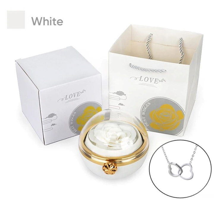 Eternal Rose Round Gift Box w/ Engraved Necklace