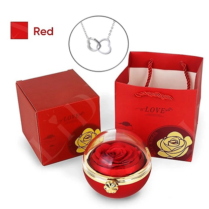 Eternal Rose Round Gift Box w/ Engraved Necklace