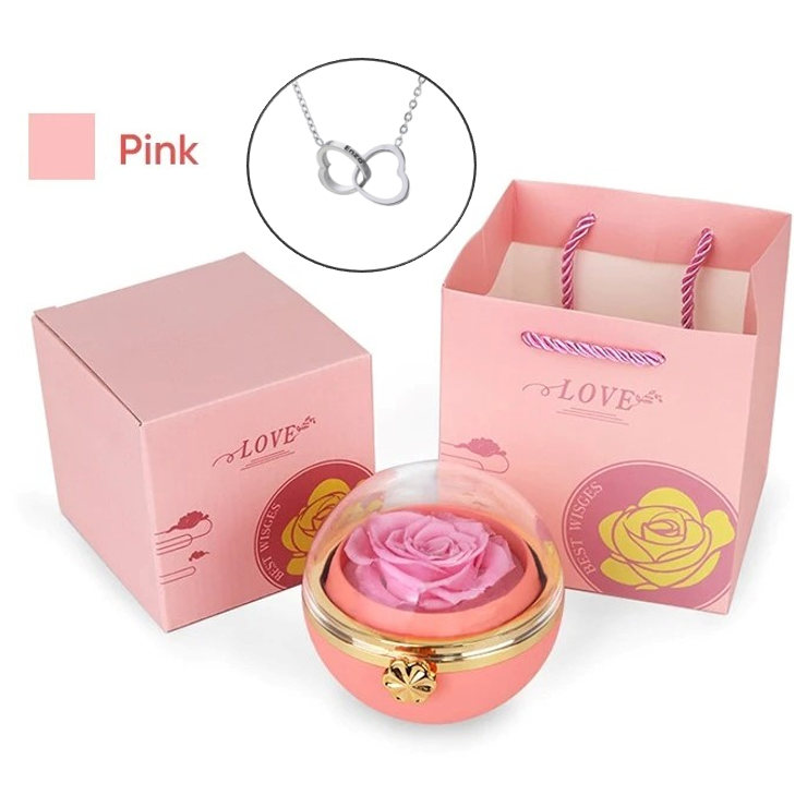 Eternal Rose Round Gift Box w/ Engraved Necklace